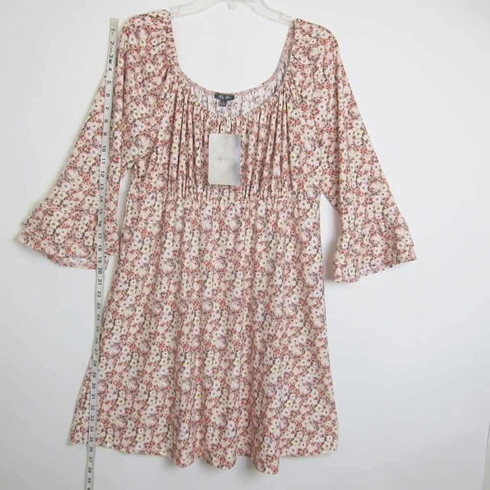 Lily Rose Smocked Babydoll Pink Floral Dress 1X NWT Ruffle Sleeves Cottagecore - Picture 9 of 10